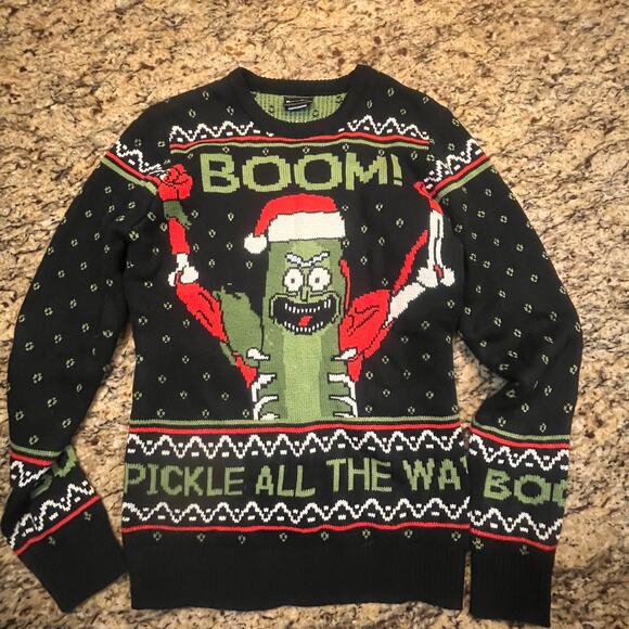 Rick and Morty Men Small Ugly Christmas Sweater  Large "Pickle All The Way" - Picture 2 of 7